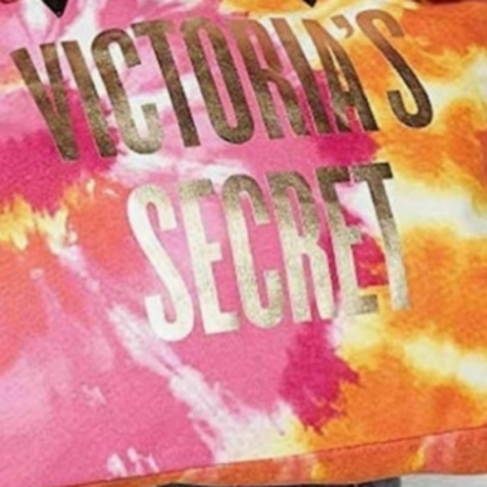 Victoria's Secret Canvas Tie Dye Tote Colorful Pink Orange Yellow NWT - Picture 2 of 6